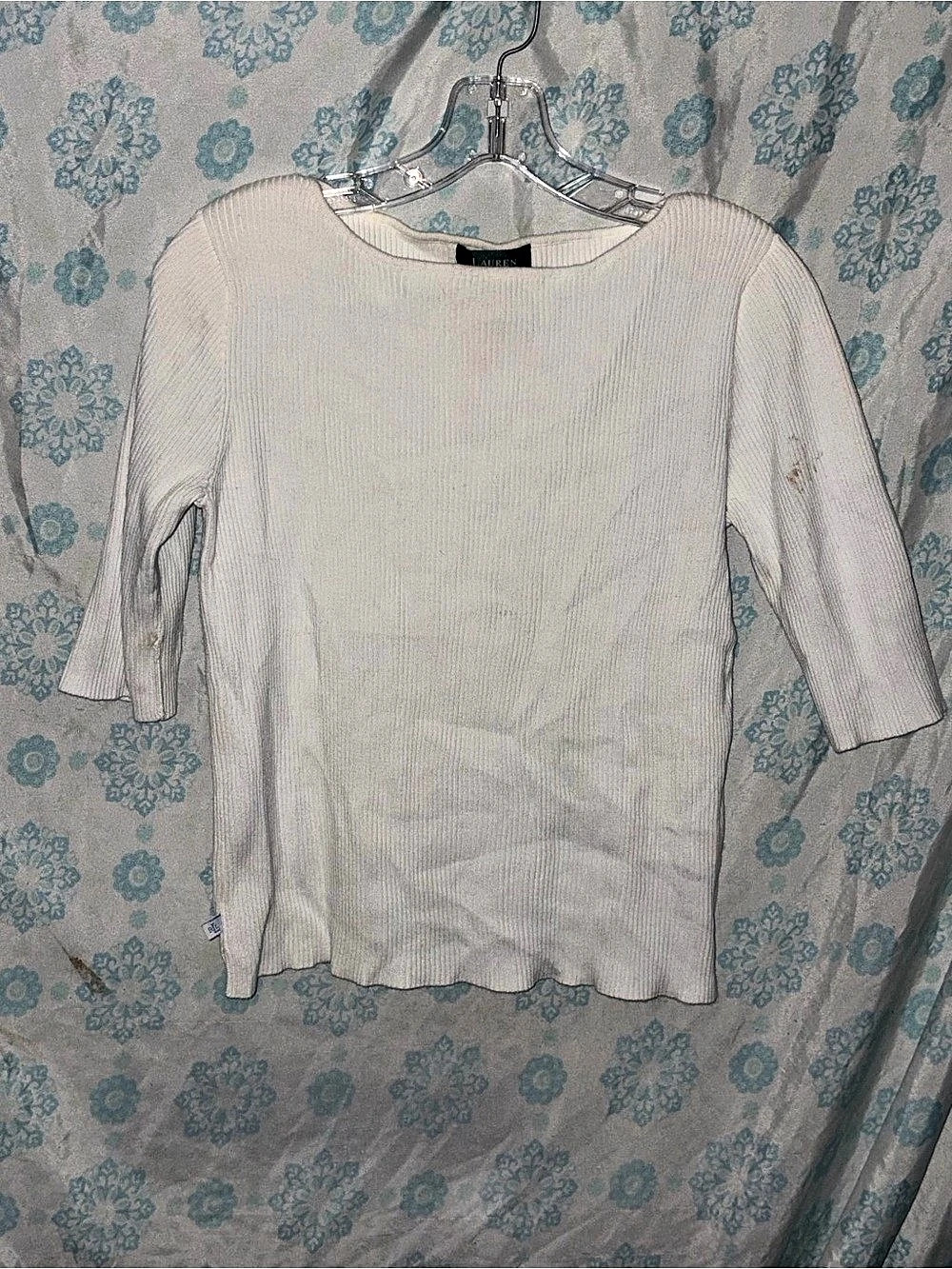 Lauren Ralph Lauren Ribbed Long Sleeve Top in White Size Medium